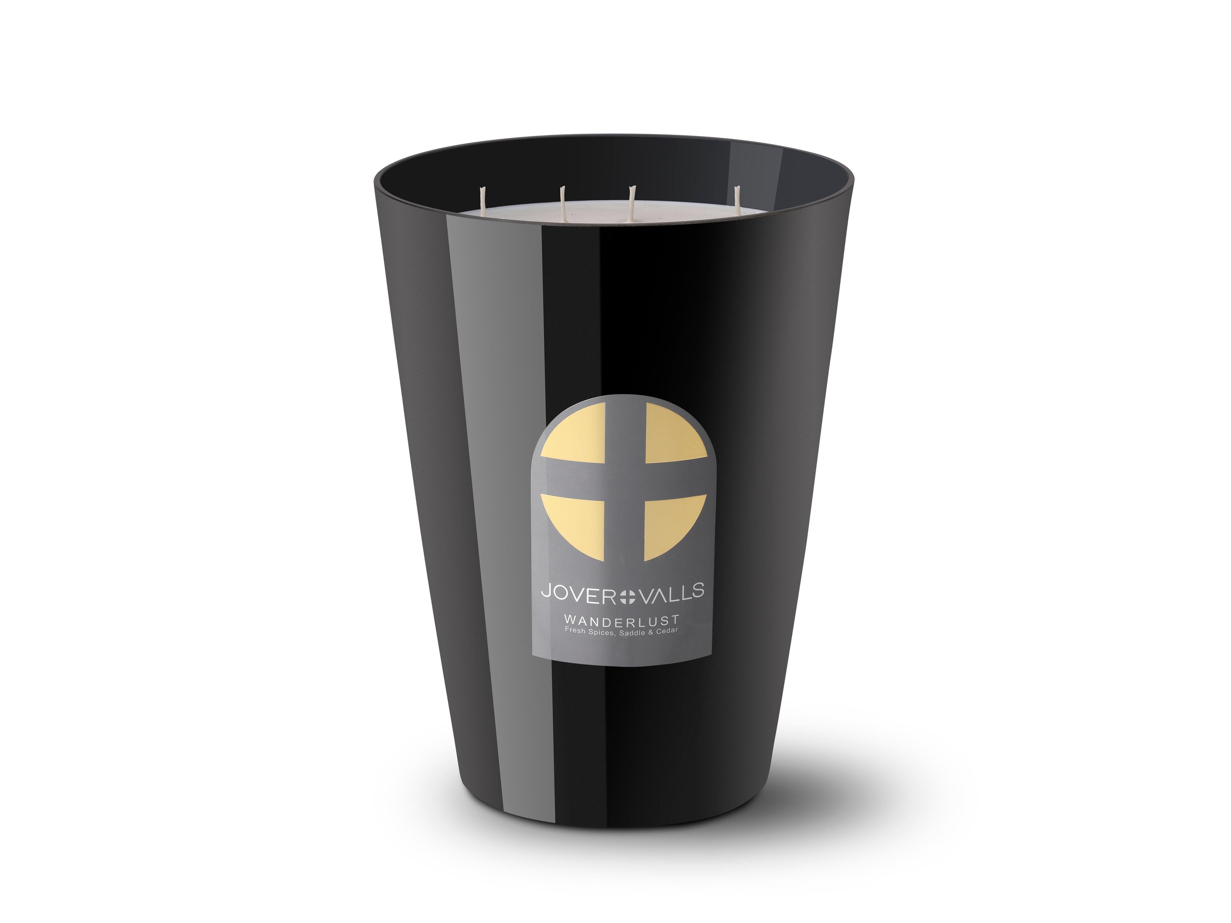 Modern JAAR, Navy Blue Leather Candleholder,  Oud Wood & Roses Scented Candle 123 Oz For Sale