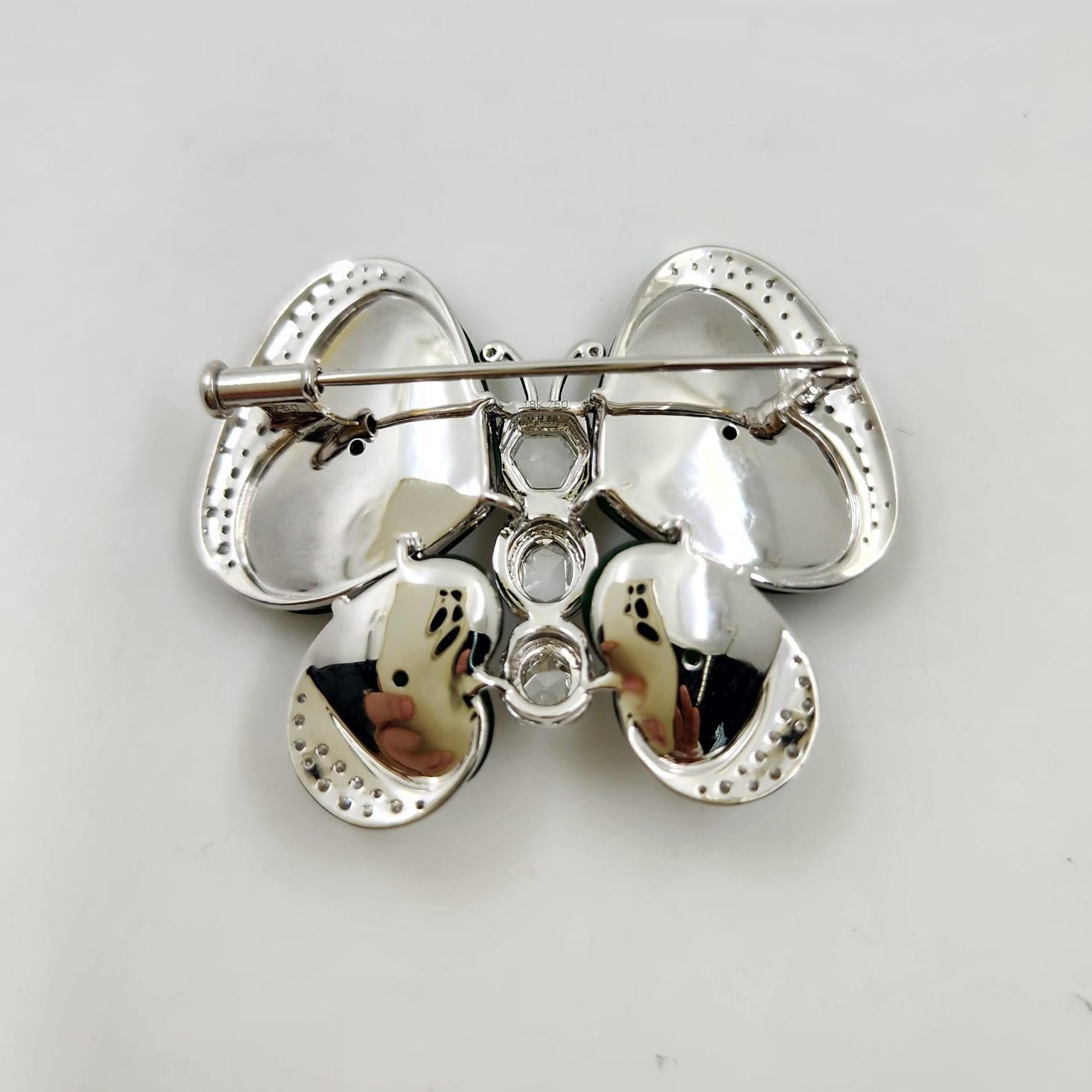 Jabeite and Diamond Butterfly Brooch in 18K White Gold In New Condition In Hong Kong, HK
