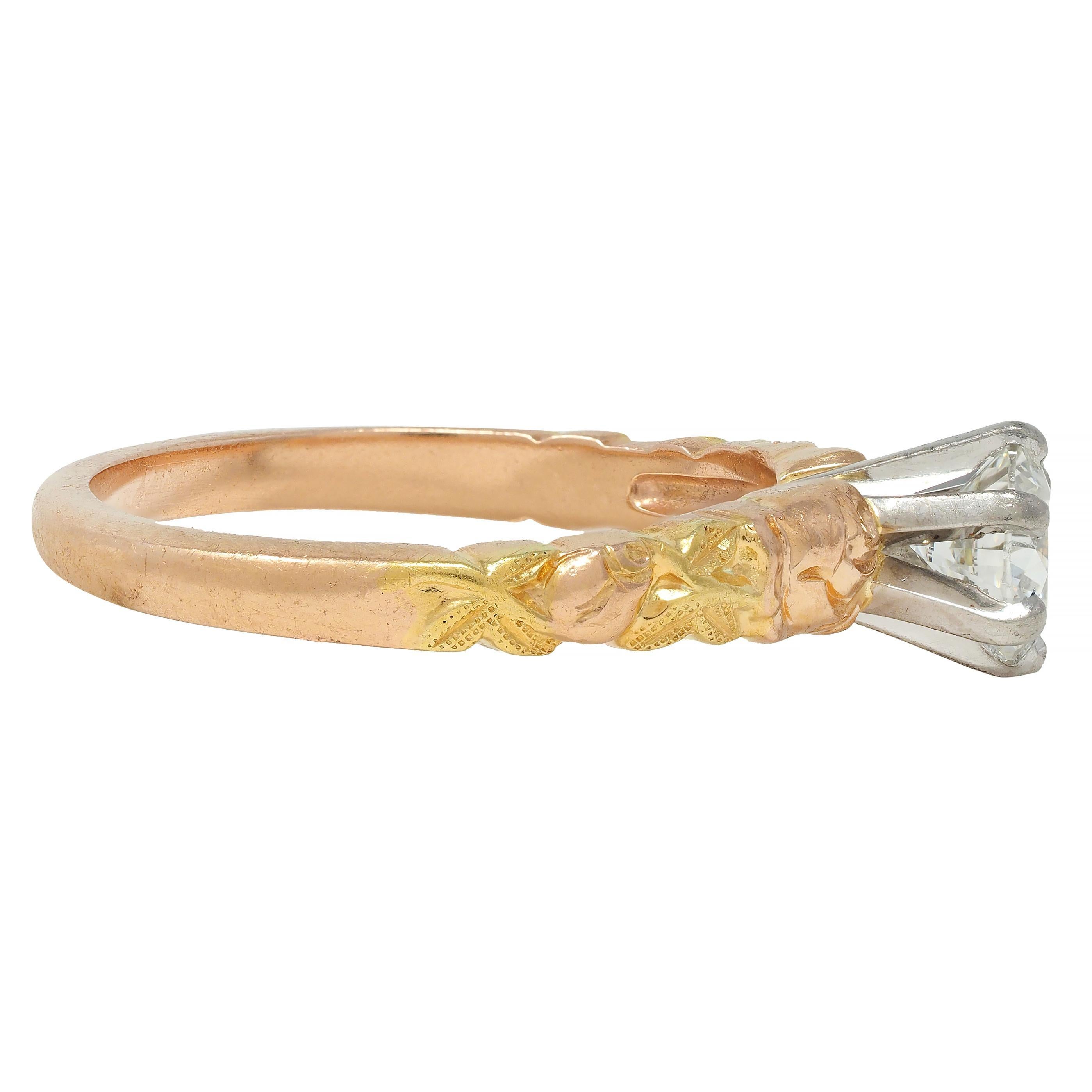 Jabel 0.45 CTW Round Brilliant Diamond 14 Karat Tri-Gold Rose Engagement Ring In Excellent Condition In Philadelphia, PA