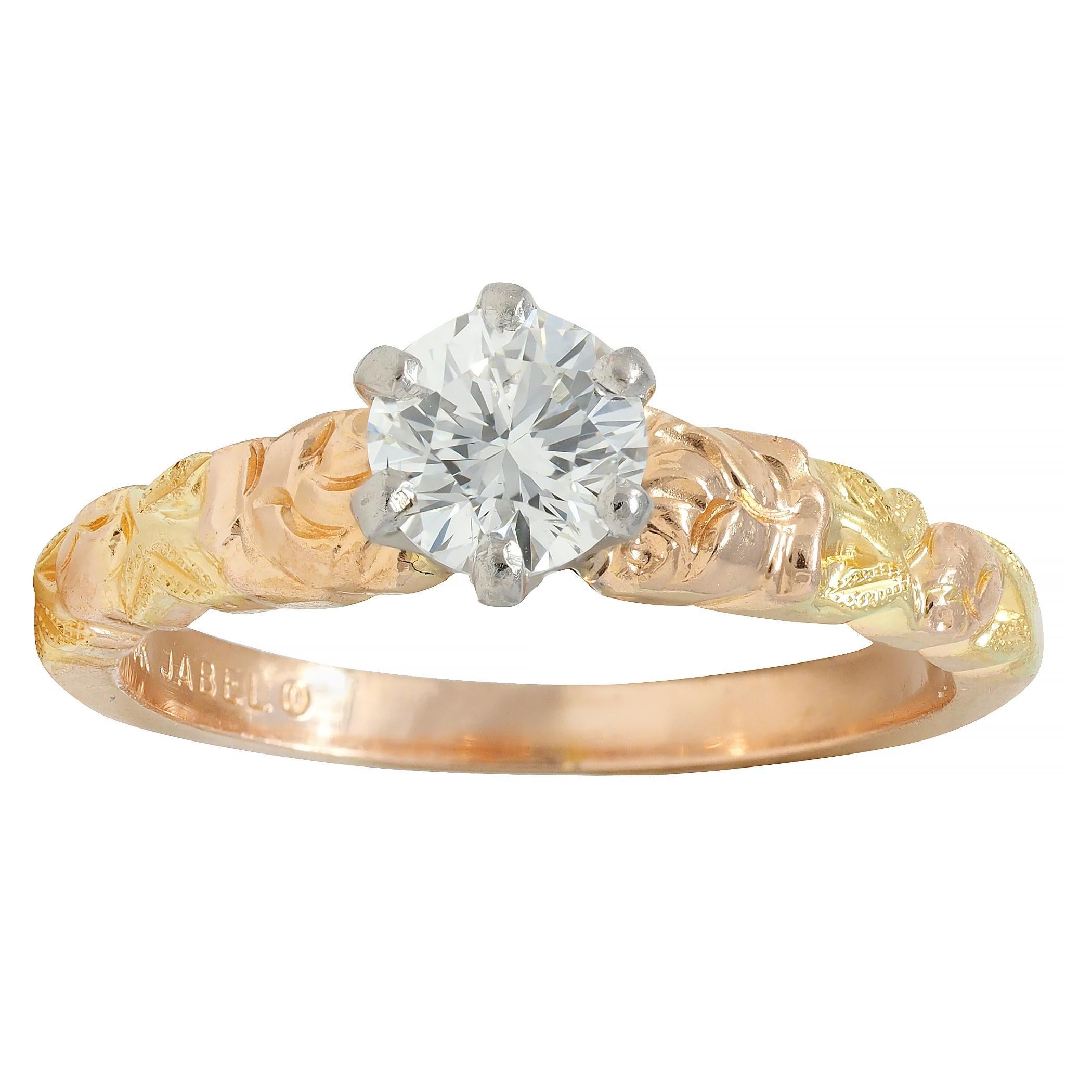 Jabel 0.45 CTW Round Brilliant Diamond 14 Karat Tri-Gold Rose Engagement Ring 4