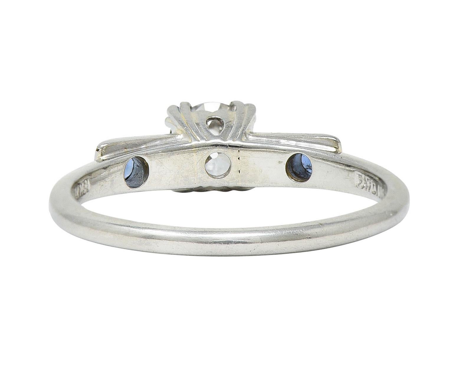 Old European Cut Jabel 0.51 Carat Diamond Sapphire 18 Karat White Gold Ring For Sale