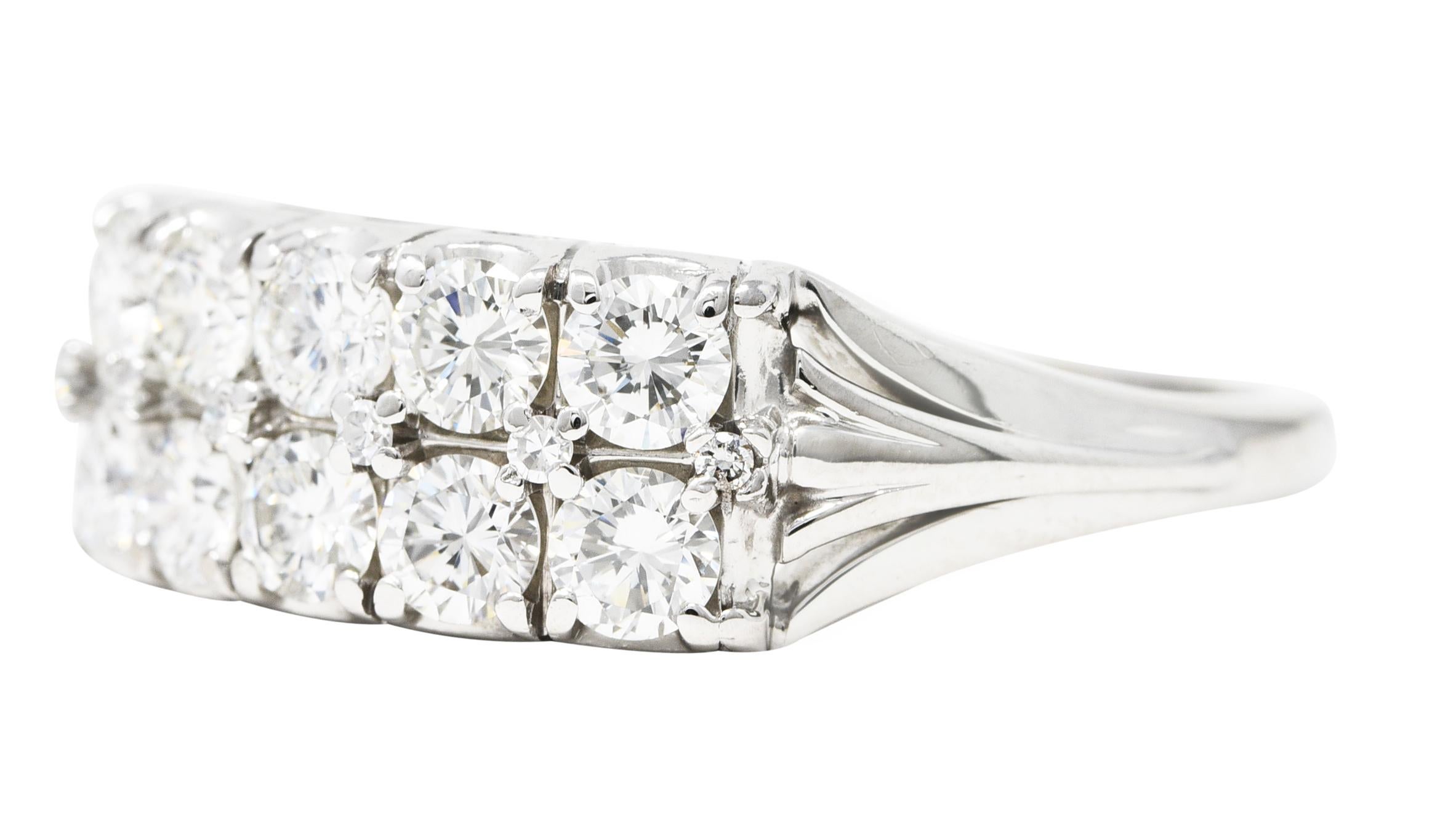 Brilliant Cut Jabel 1.00 Carats Diamond 18 Karat White Gold Double Row Vintage Band Ring