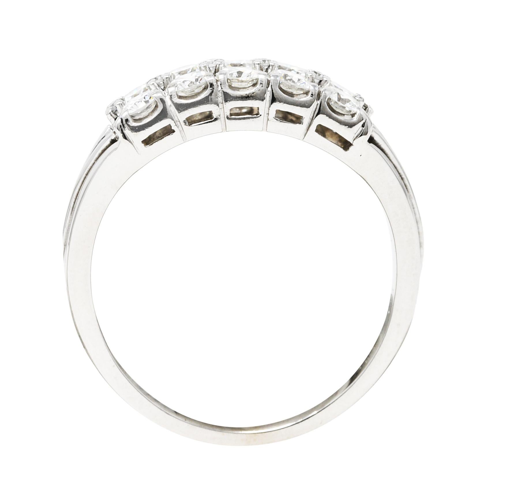 Women's or Men's Jabel 1.00 Carats Diamond 18 Karat White Gold Double Row Vintage Band Ring For Sale