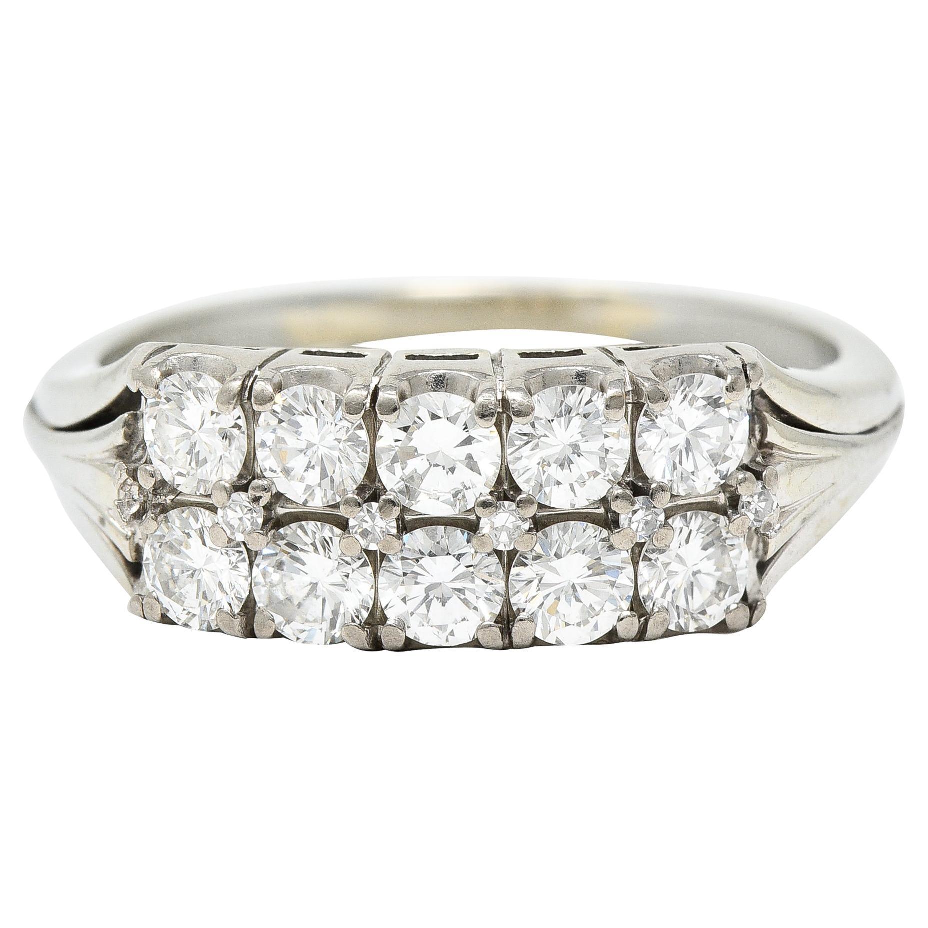Jabel 1.00 Carats Diamond 18 Karat White Gold Double Row Vintage Band Ring For Sale