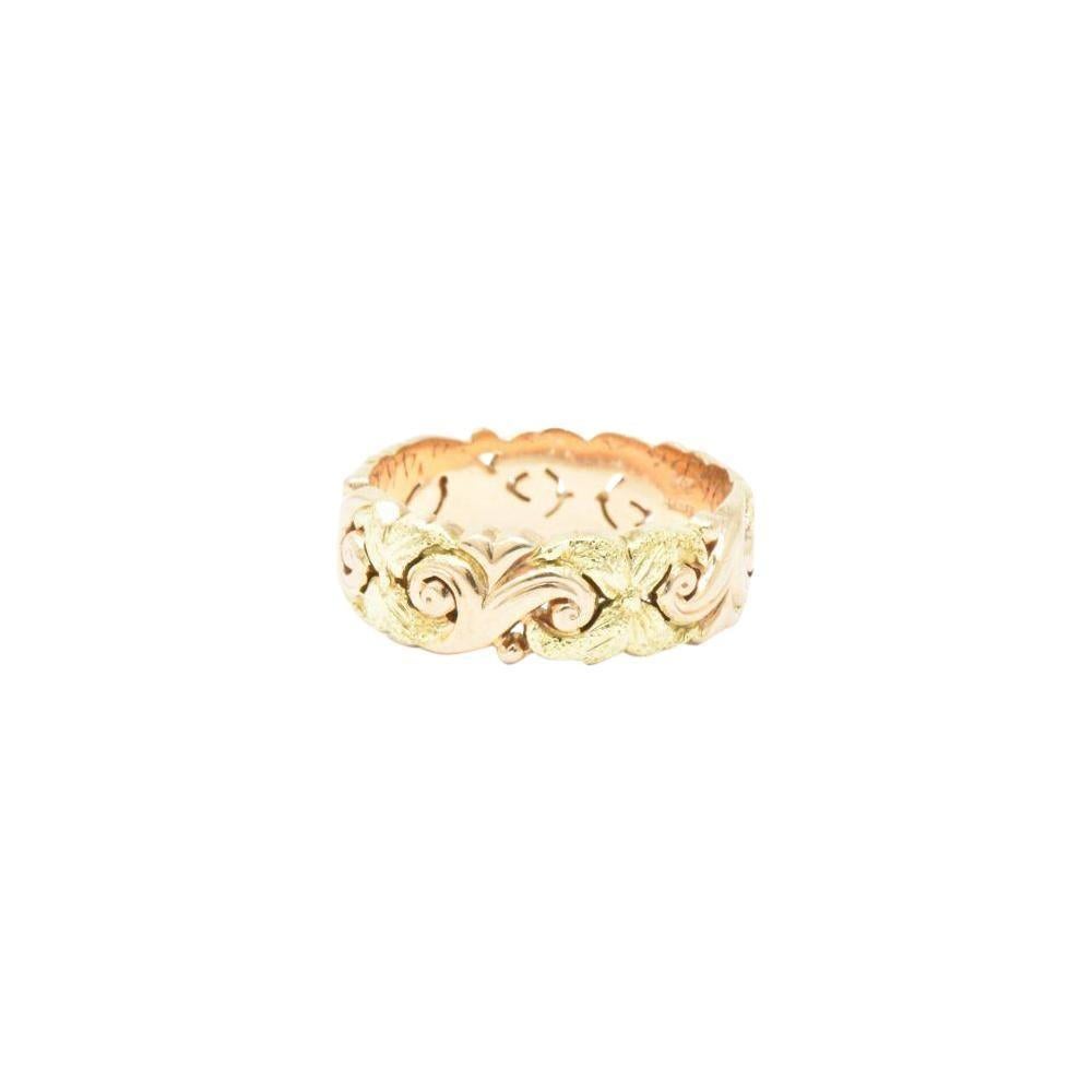 Jabel 14 Karat Yellow and Rose Gold Eternity Wedding Band Stackable Ring 1