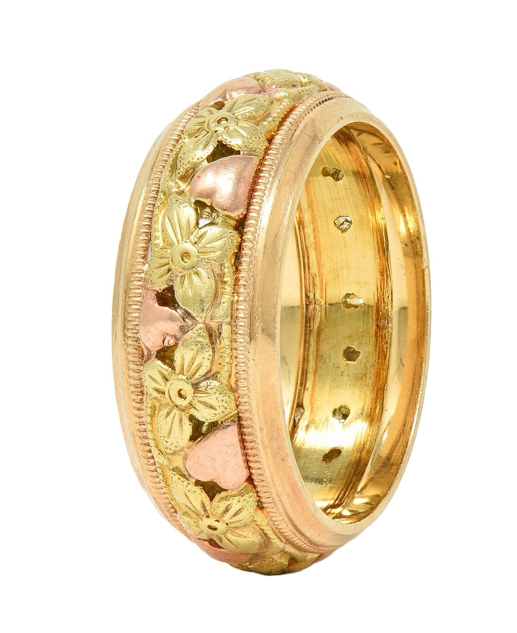 Jabel 14 Karat Yellow Green Rose Gold Orange Blossom Unisex Band Ring Excellent état - En vente à Philadelphia, PA