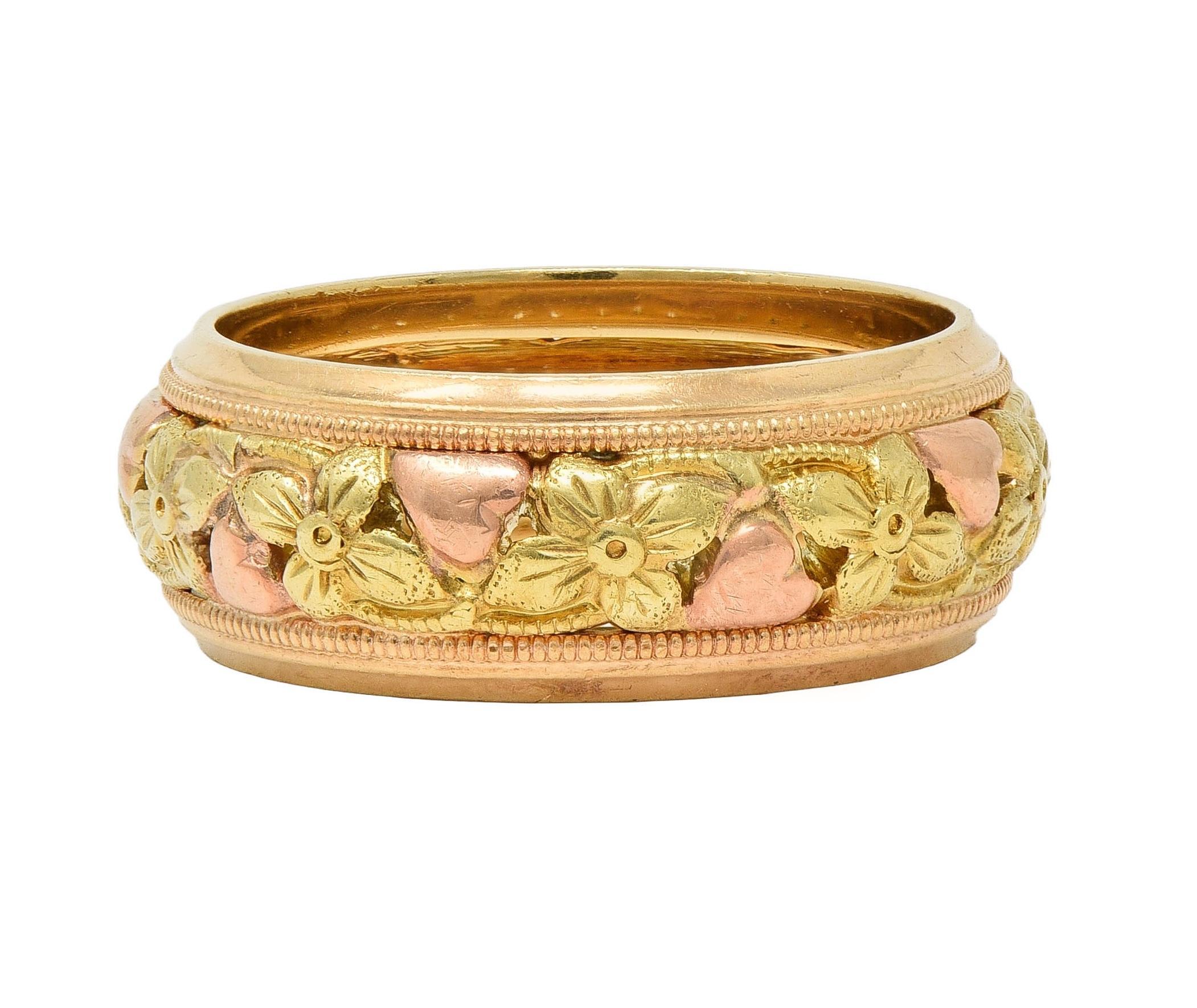 Jabel 14 Karat Yellow Green Rose Gold Orange Blossom Unisex Band Ring Unisexe en vente