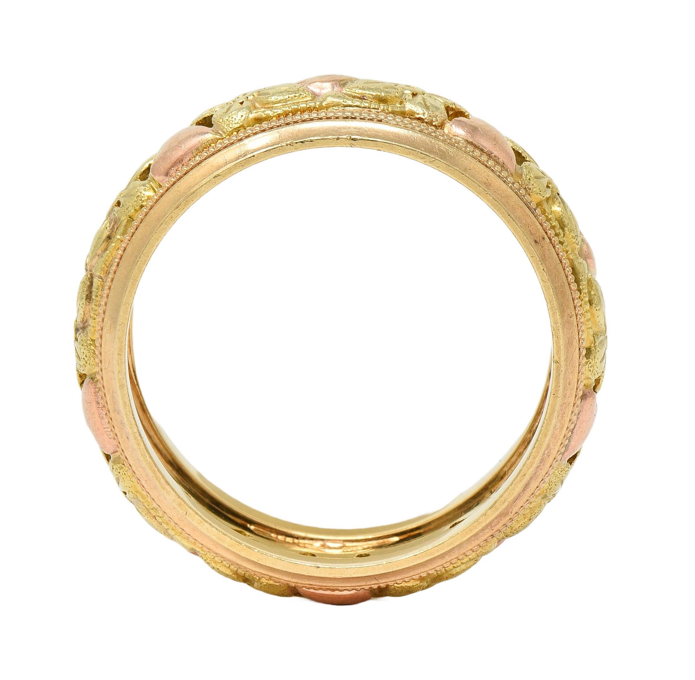 Jabel 14 Karat Yellow Green Rose Gold Orange Blossom Unisex Band Ring en vente 2