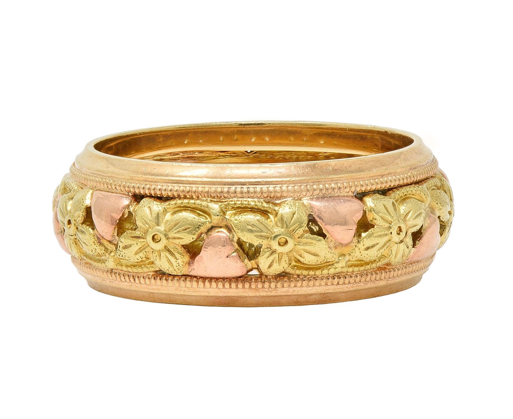 Jabel 14 Karat Yellow Green Rose Gold Orange Blossom Unisex Band Ring en vente 3