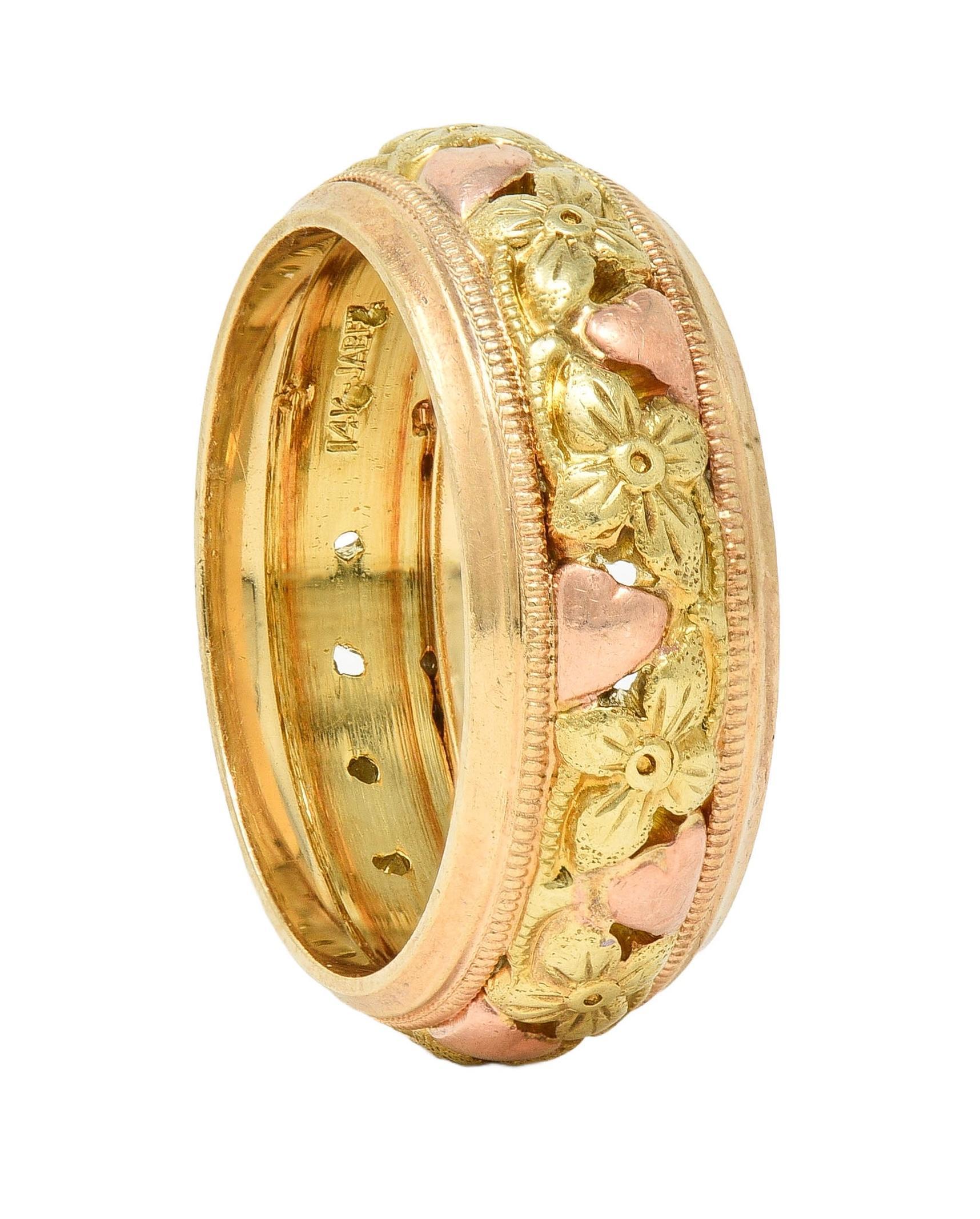 Jabel 14 Karat Yellow Green Rose Gold Orange Blossom Unisex Band Ring en vente 4