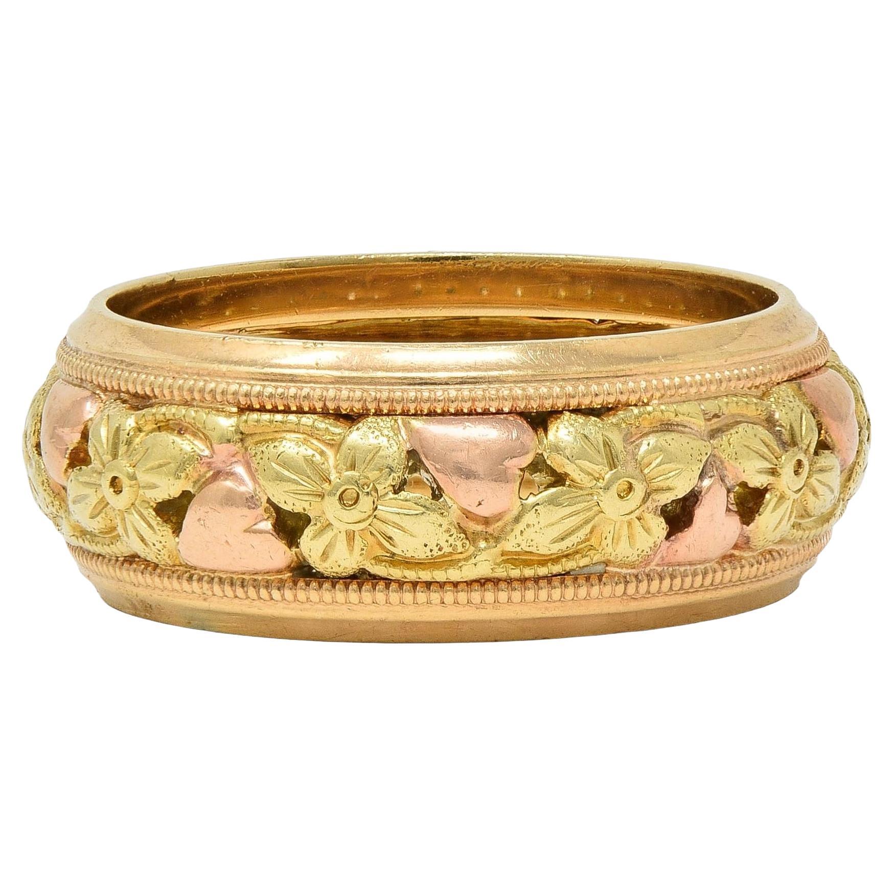Jabel 14 Karat Yellow Green Rose Gold Orange Blossom Unisex Band Ring en vente