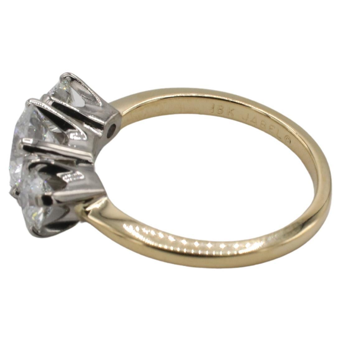 Jabel Anillo de compromiso de diamantes naturales redondos de tres piedras de 1,50 quilates y 18 quilates Corte redondo