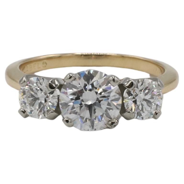 Jabel 18 Karat 1.50 Carat Three-Stone Round Natural Diamond Engagement Ring