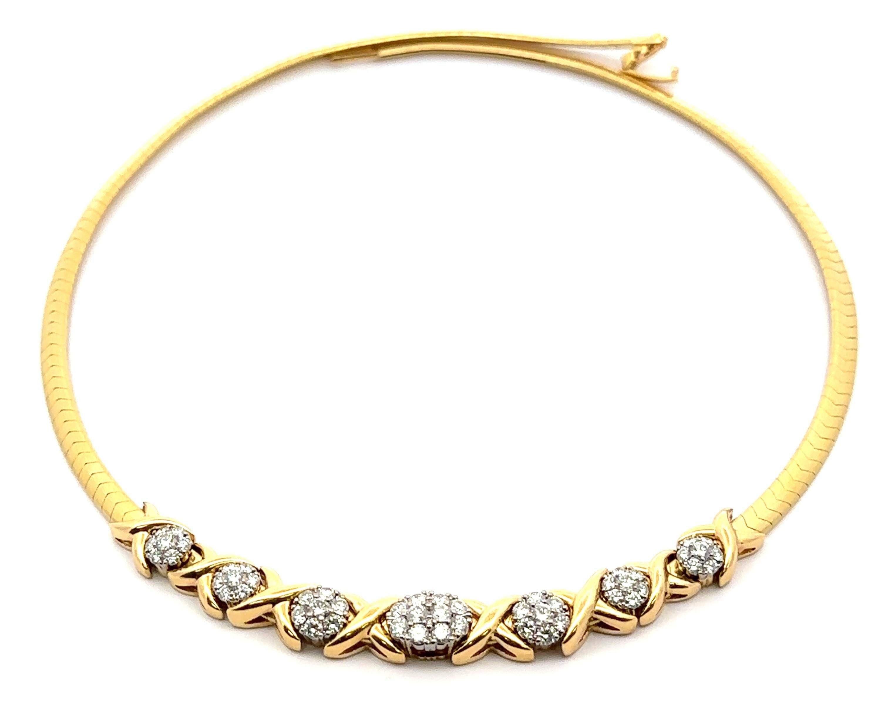 Jabel, collana in oro massiccio 18k con diamanti XO da 3,07 carati e catena Omega a scorrimento in vendita 6