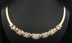 Jabel 18k Solid Gold 3.07ctw Diamond XO Cluster Slide Omega Chain Necklace