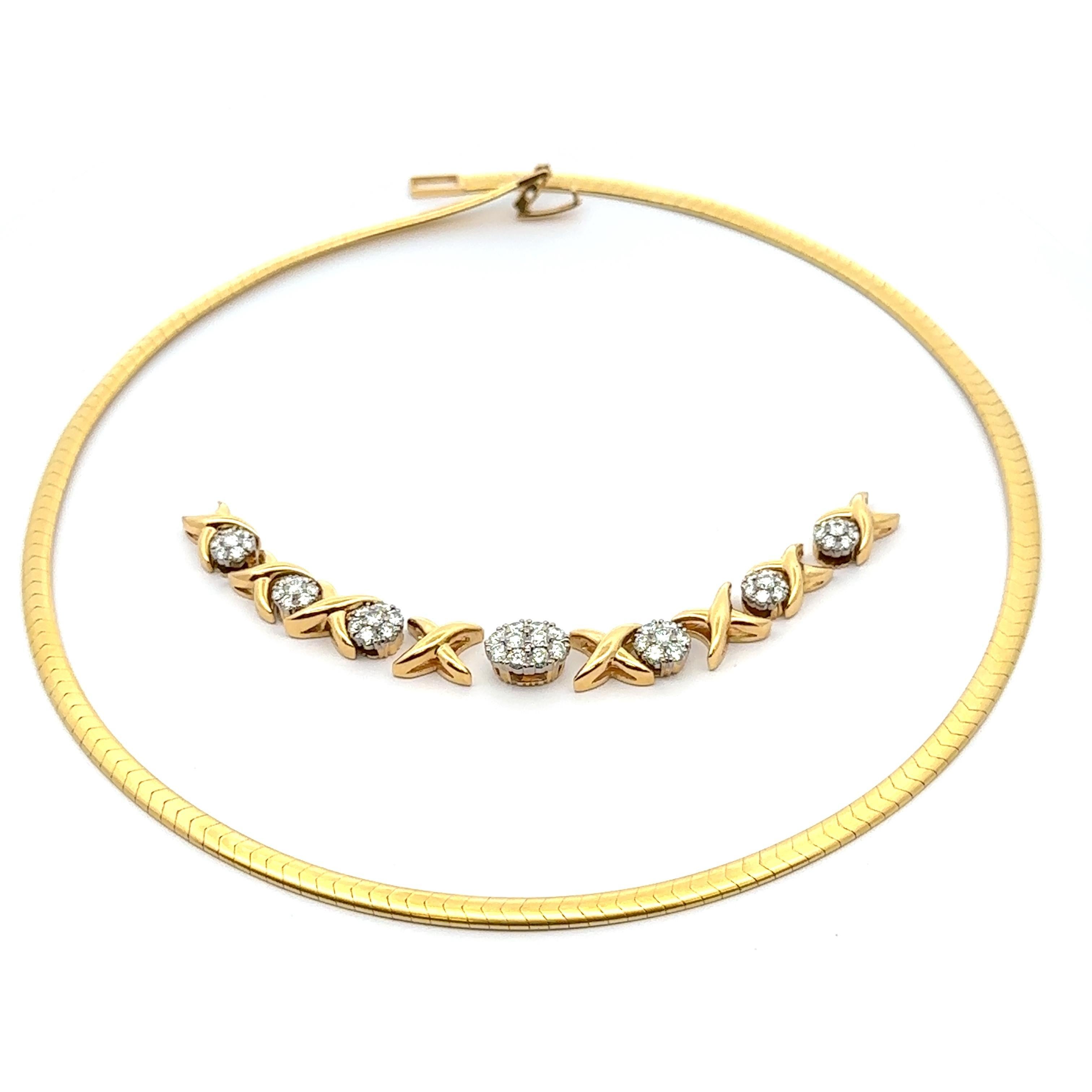 Jabel, collana in oro massiccio 18k con diamanti XO da 3,07 carati e catena Omega a scorrimento in vendita 4