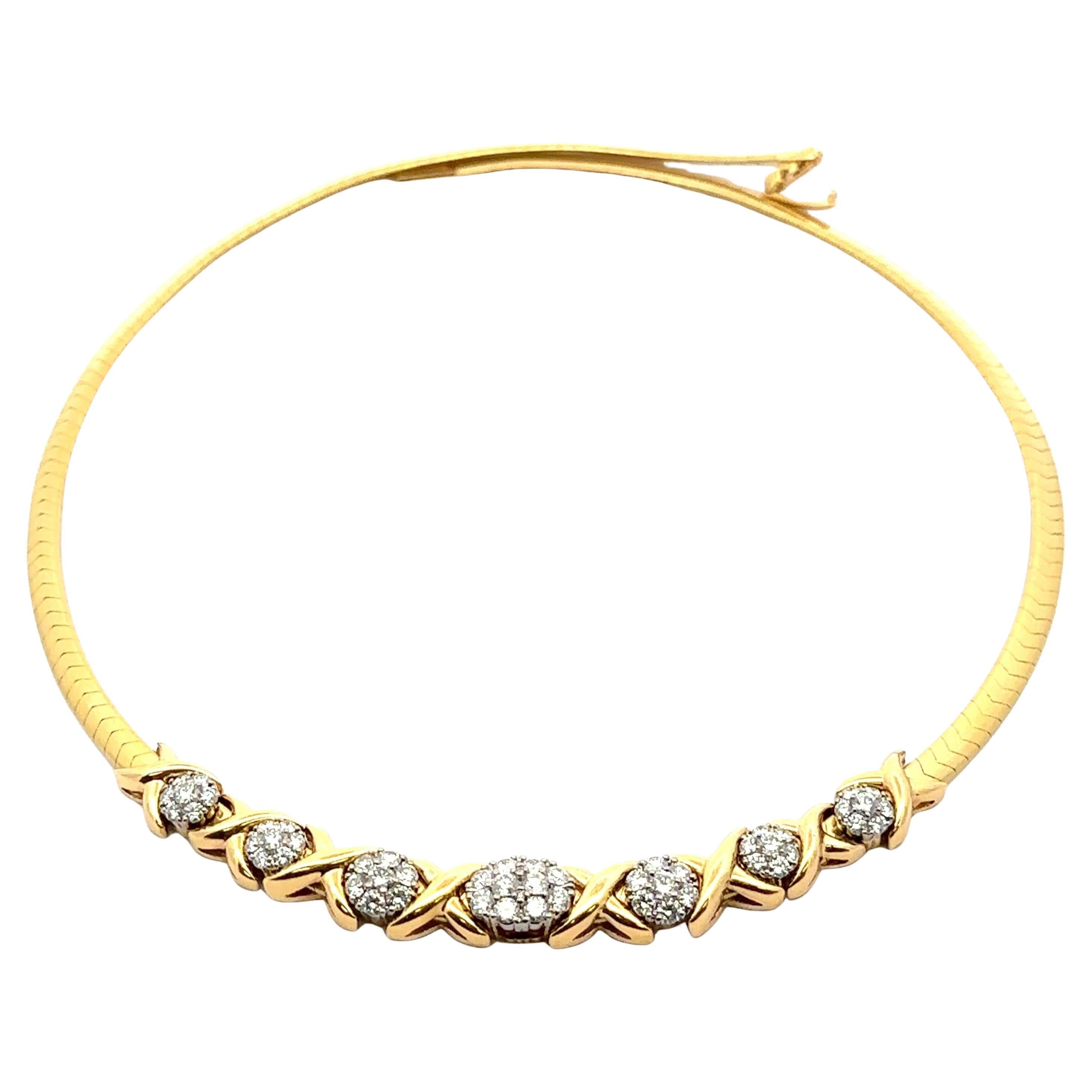 Jabel, collana in oro massiccio 18k con diamanti XO da 3,07 carati e catena Omega a scorrimento