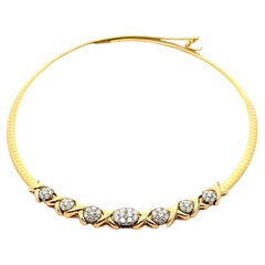 Jabel 18k Solid Gold 3.07ctw Diamond XO Cluster Slide Omega Chain Necklace