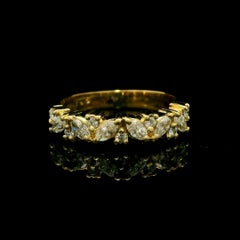 Jabel 18k Yellow Gold 0.52ctw Alternating Marquise Round Diamond Stack Band Ring