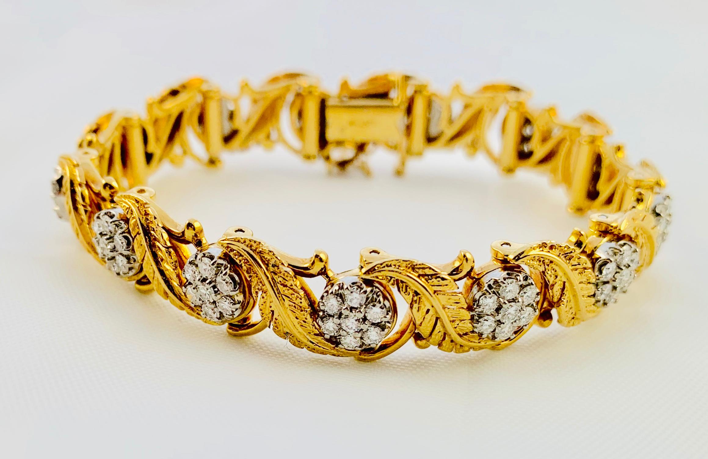 Beautiful Jabel Add A Section Bracelet! Made in 18K Yellow Gold, it features 13 sections. Each section contains 0.18 carats of diamonds so the carat total weight is roughly 3.25. It contains 91 gorgeous, single cut diamonds. This is a full bracelet.