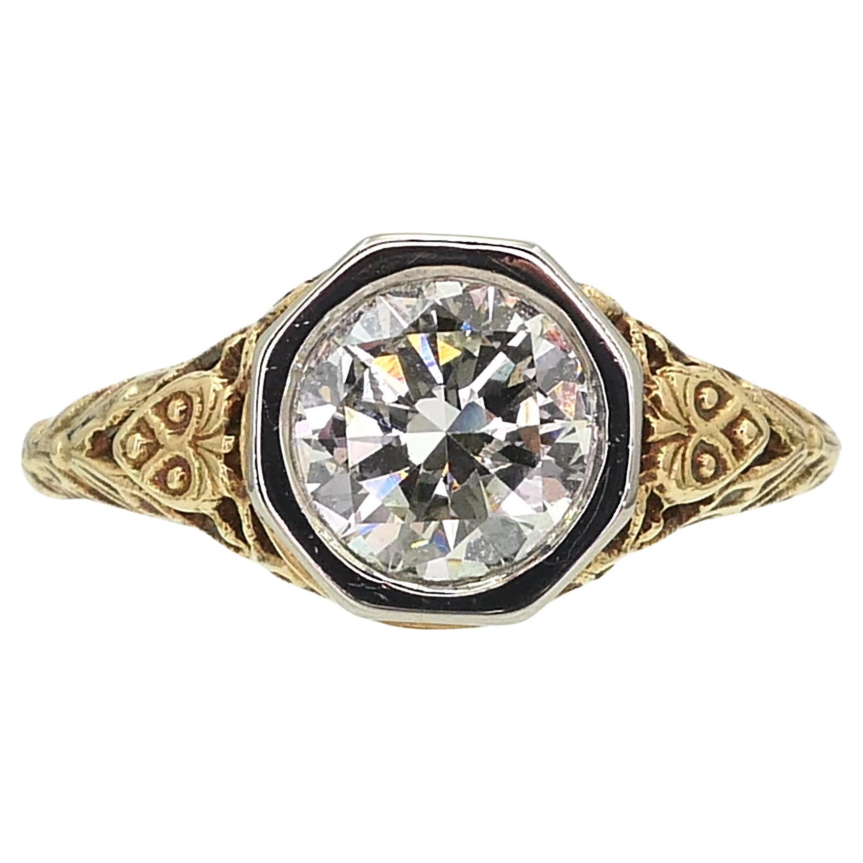 Jabel 18k Yellow Gold Round Natural 1.13ct Diamond Filigree Ring 3.9g i13677 For Sale