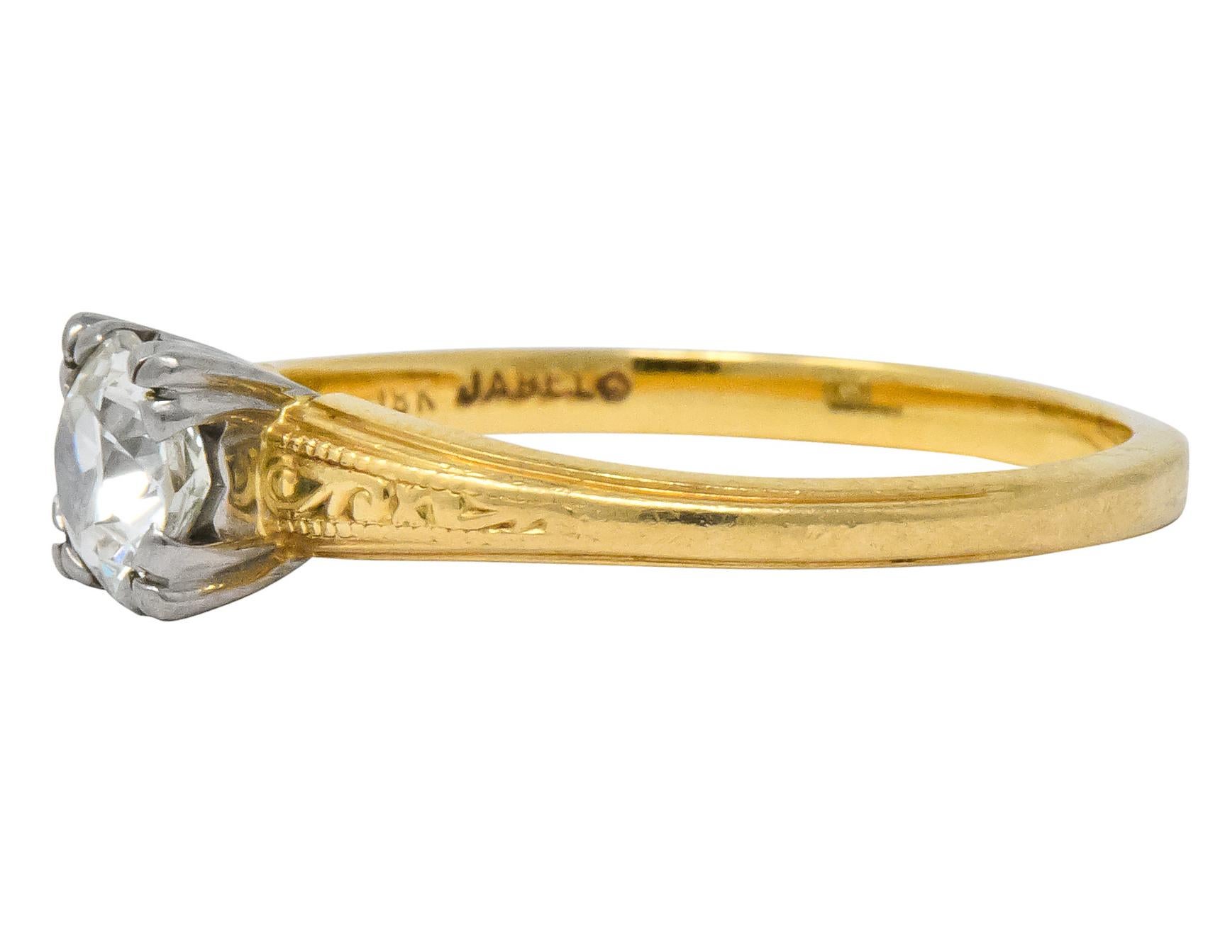 Art Deco Jabel 1920s 0.90 Carat Diamond 18 Karat Gold Engagement Ring
