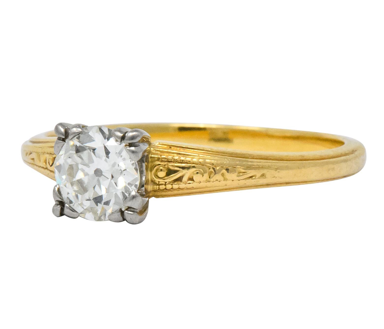 Old European Cut Jabel 1920s 0.90 Carat Diamond 18 Karat Gold Engagement Ring