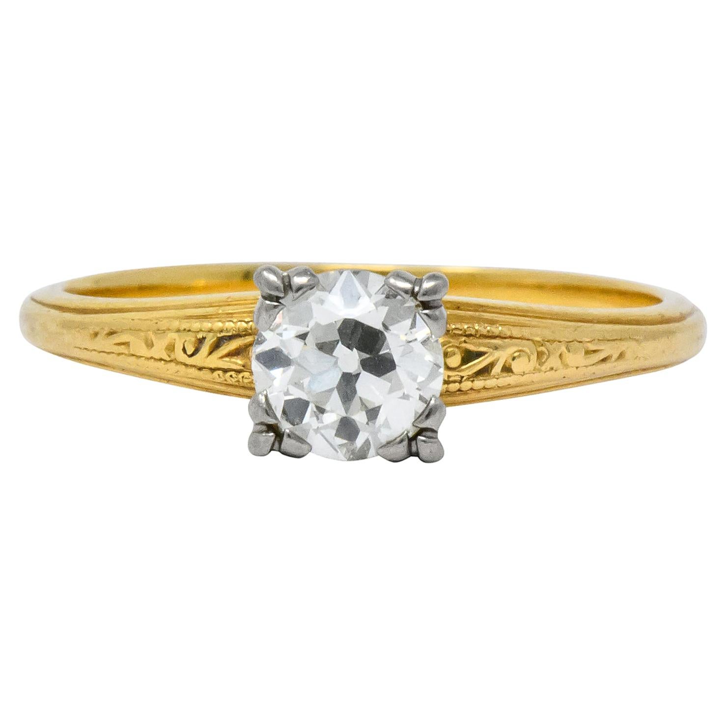 Jabel 1920s 0.90 Carat Diamond 18 Karat Gold Engagement Ring