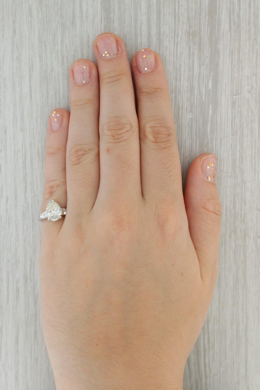 Jabel 2.88ctw Pear Diamond Engagement Ring 18k White Gold 5.75 GIA Box Vintage For Sale 4