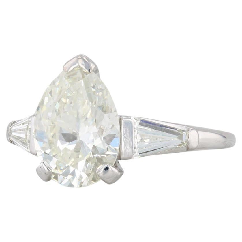 Jabel 2.88ctw Pear Diamond Engagement Ring 18k White Gold 5.75 GIA Box Vintage For Sale