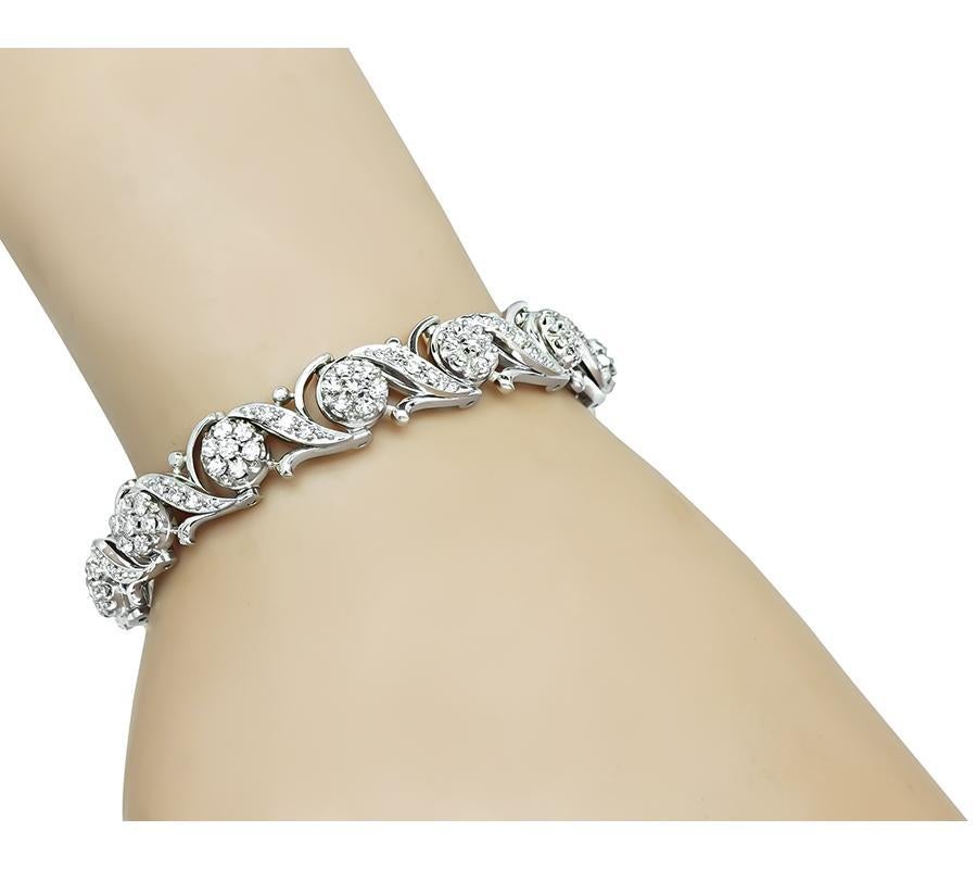 This is a gorgeous 18k white gold bracelet by Jabel. The bracelet is set with sparkling round cut diamonds that weigh approximately 5.00ct. The color of these diamonds is F-G with VS clarity. The bracelet measures 6.25 inches in length and 10mm in