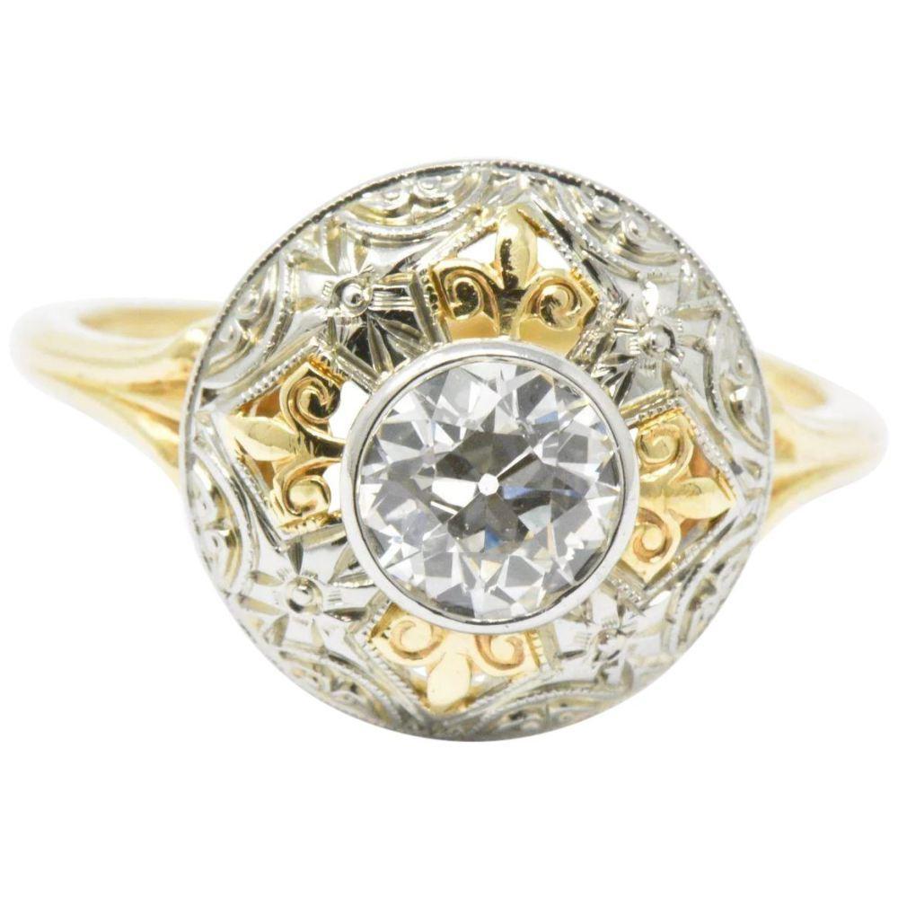 Jabel 0.75 CTW Diamond 14 Karat Tri-Colored Gold Retro Engagement Ring
