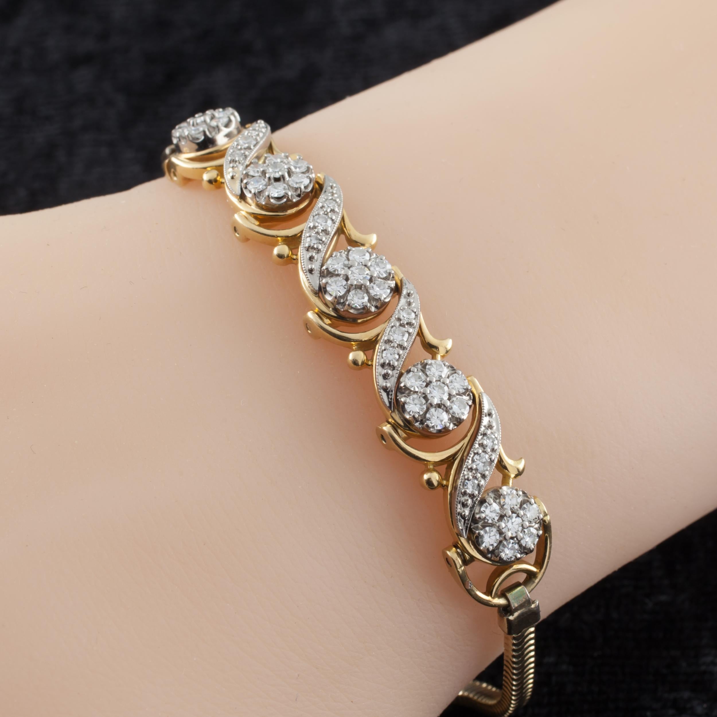 Gorgeous Bracelet by Jabel
Features 5 F58 Links with Diamond Florets and Ribbons
Width of Links = 9 mm
Total Length = 7.5