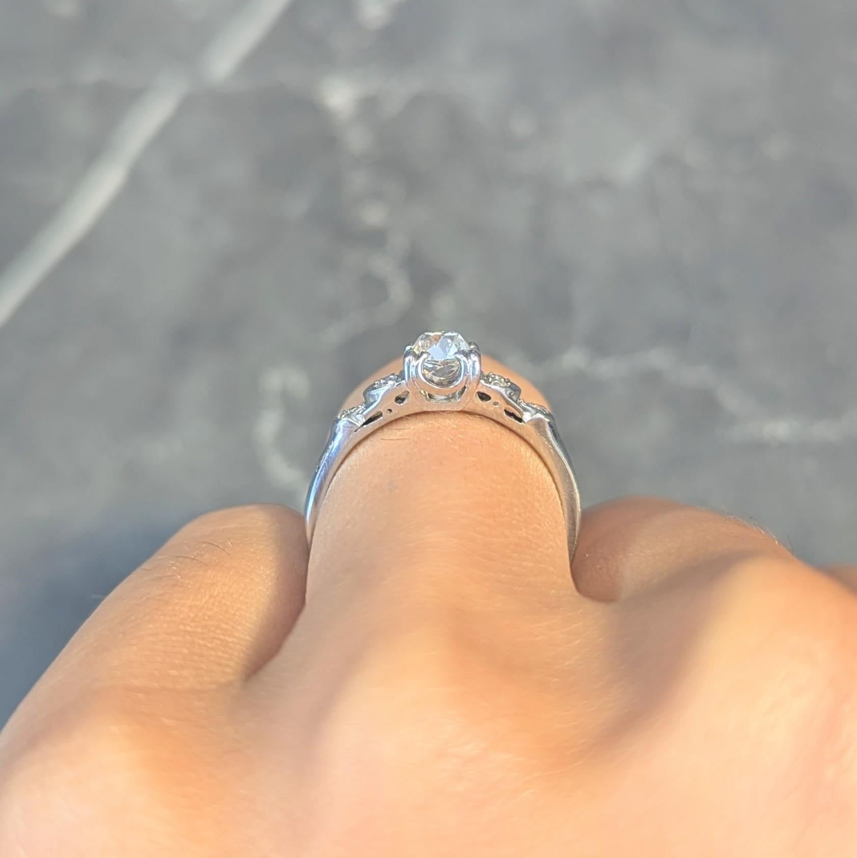 Jabel Art Deco 0.64 CTW Old Mine Cut Diamond 18 Karat White Gold Engagement Ring 9