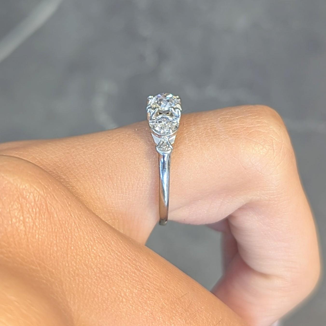 Jabel Art Deco 0.64 CTW Old Mine Cut Diamond 18 Karat White Gold Engagement Ring 10