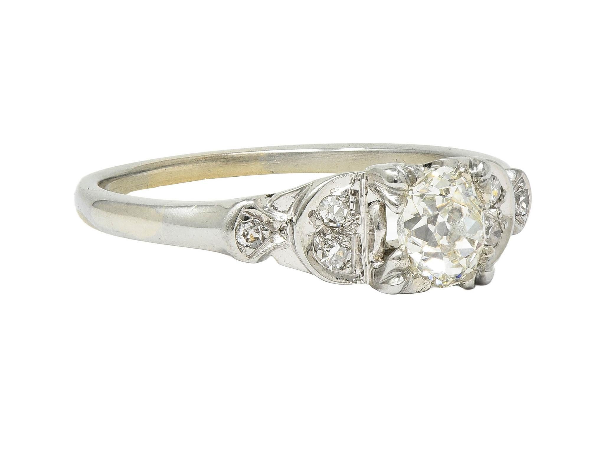 Jabel Art Deco 0.64 CTW Old Mine Cut Diamond 18 Karat White Gold Engagement Ring In Excellent Condition In Philadelphia, PA