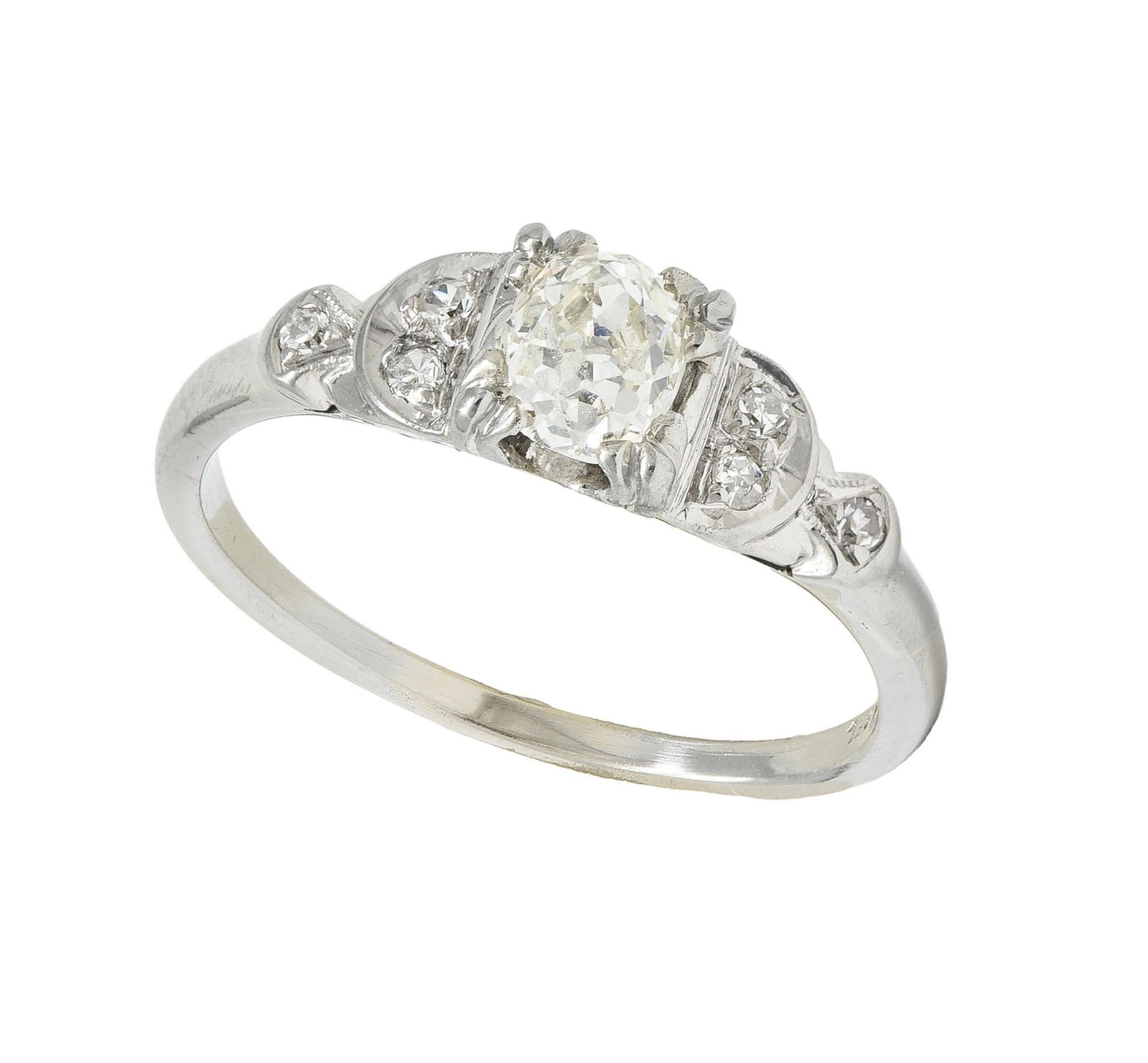 Women's Jabel Art Deco 0.64 CTW Old Mine Cut Diamond 18 Karat White Gold Engagement Ring