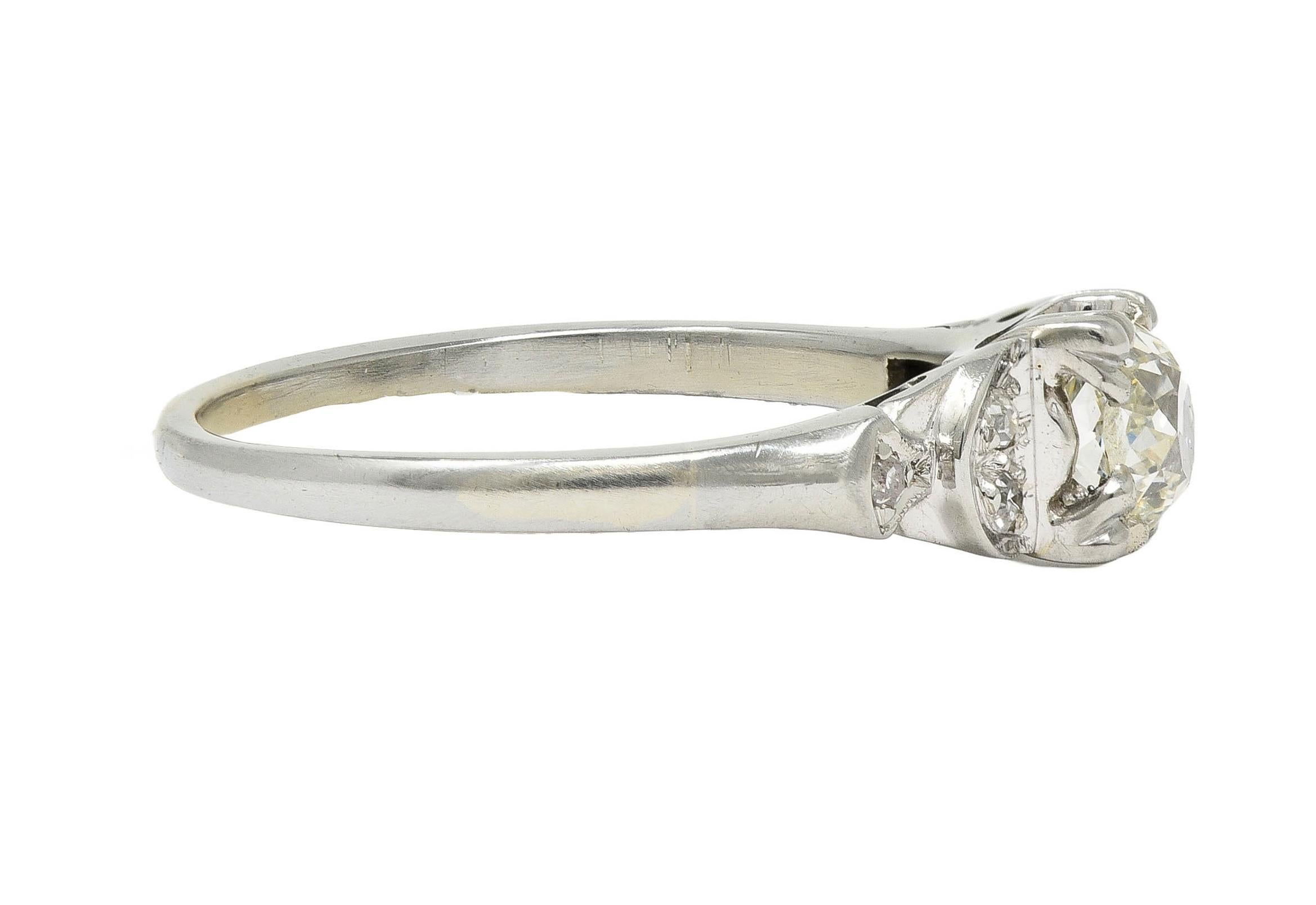 Jabel Art Deco 0.64 CTW Old Mine Cut Diamond 18 Karat White Gold Engagement Ring 1