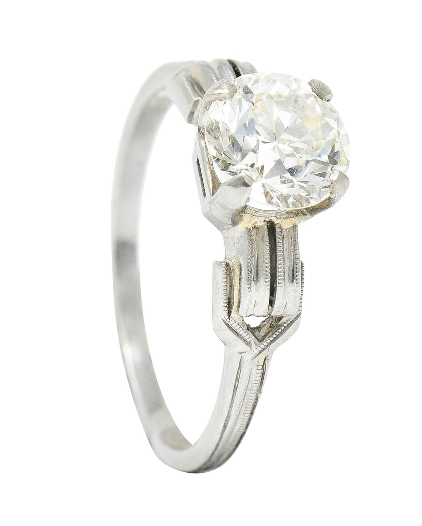 Jabel Art Deco 1.36 Carats Diamond 18 Karat Gold Buckle Engagement Ring GIA For Sale 5