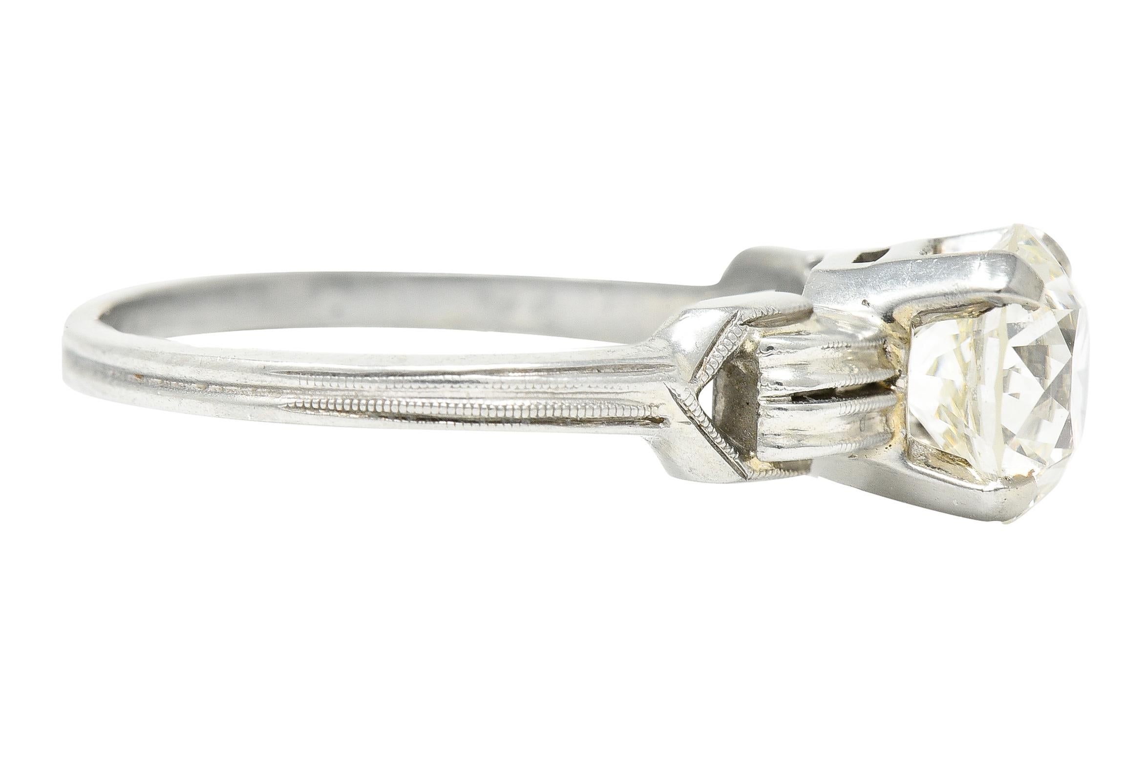 Round Cut Jabel Art Deco 1.36 Carats Diamond 18 Karat Gold Buckle Engagement Ring GIA For Sale