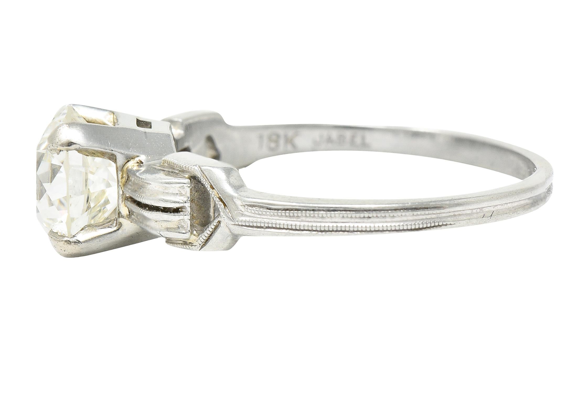 Women's or Men's Jabel Art Deco 1.36 Carats Diamond 18 Karat Gold Buckle Engagement Ring GIA For Sale