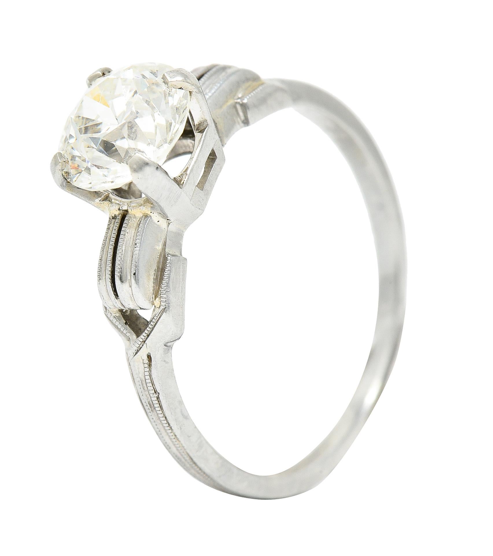 Jabel Art Deco 1.36 Carats Diamond 18 Karat Gold Buckle Engagement Ring GIA For Sale 2