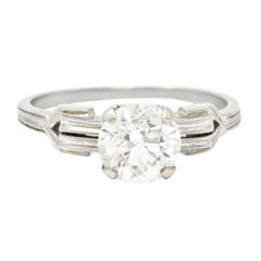 Jabel Anillo de compromiso Art Decó de 1,36 quilates de diamantes en oro de 18 quilates con hebilla GIA