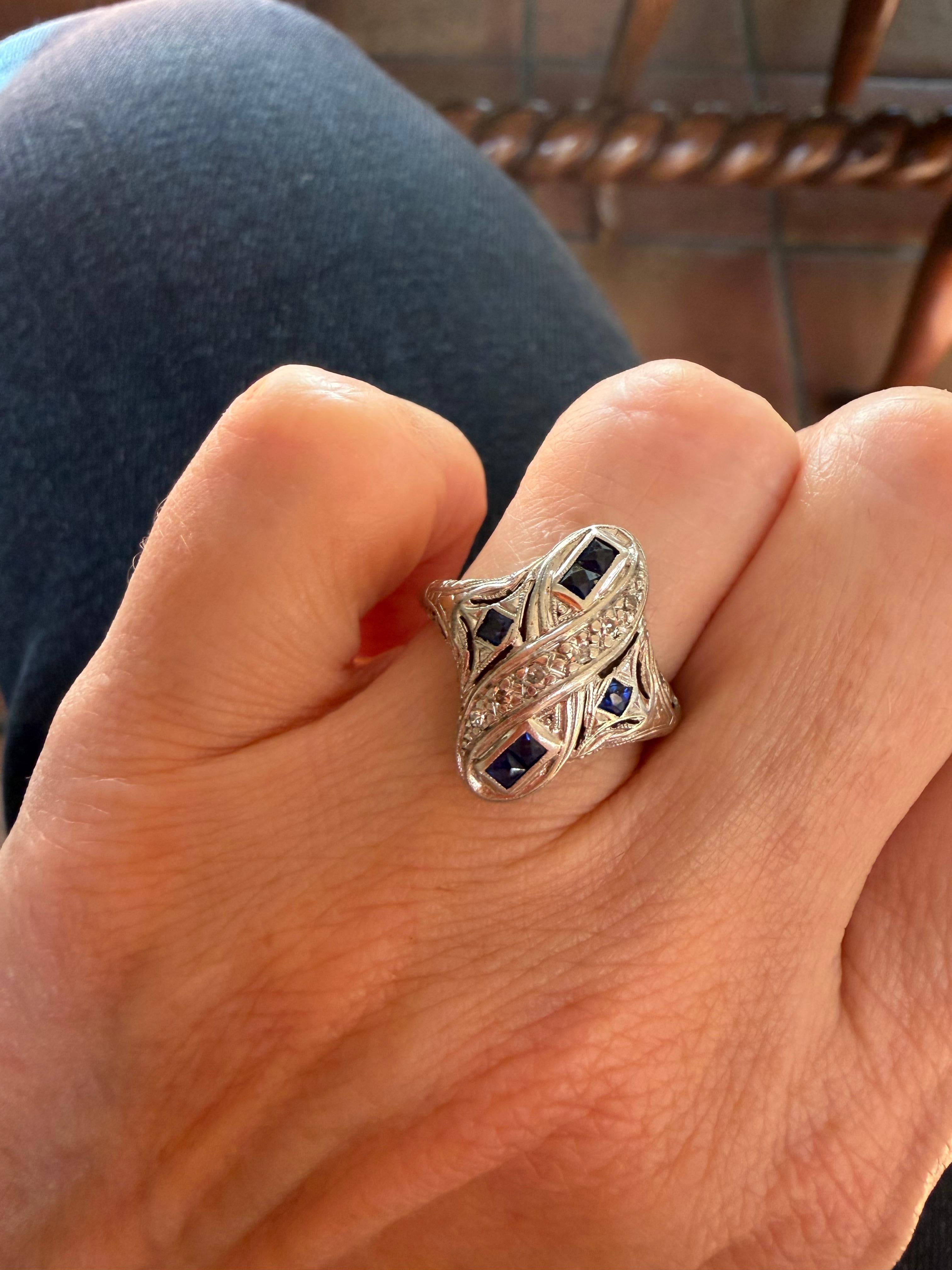 Jabel, bague de table Art déco en diamant et saphir en vente 5