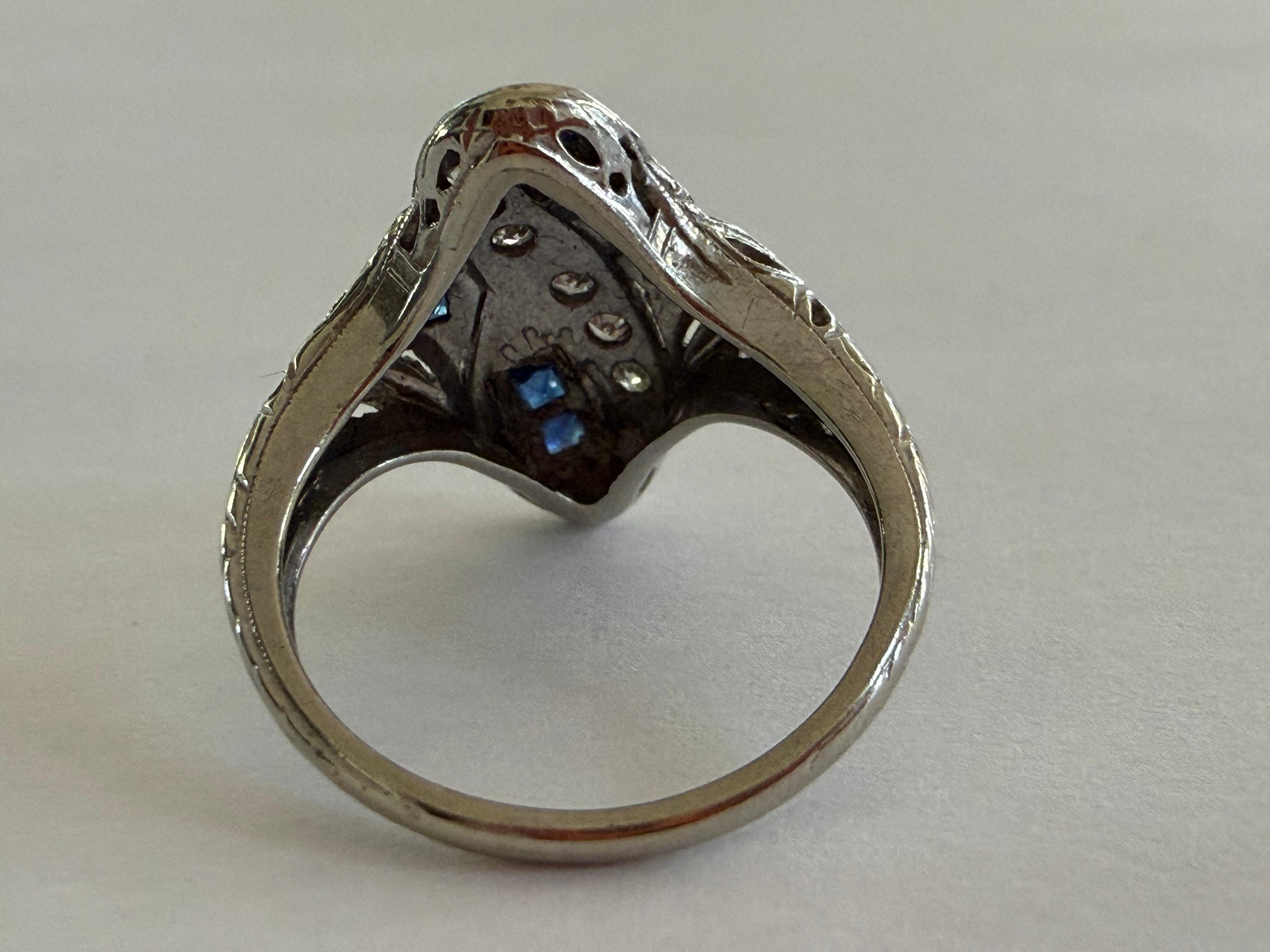 Jabel, bague de table Art déco en diamant et saphir Bon état - En vente à Denver, CO