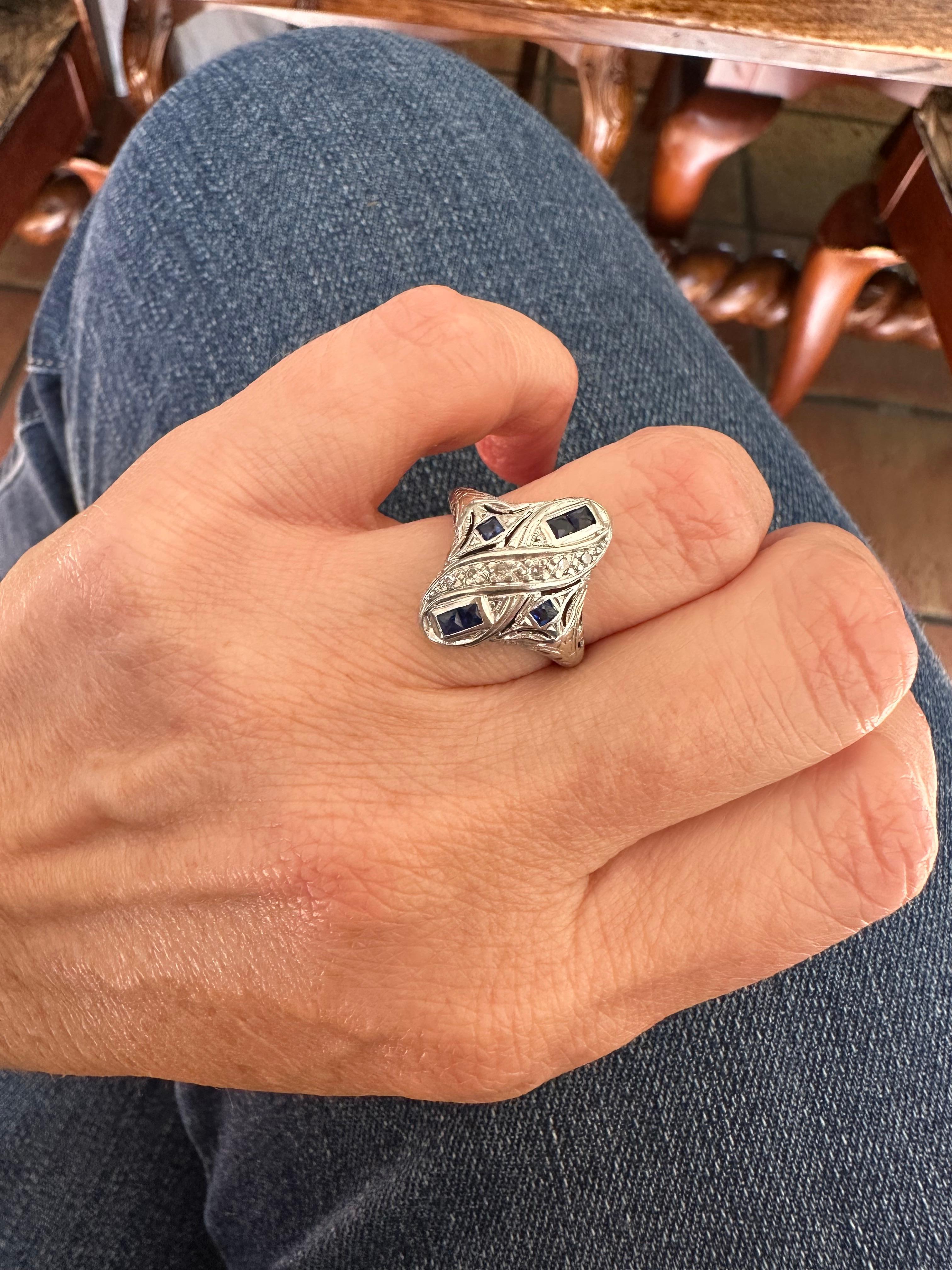 Jabel, bague de table Art déco en diamant et saphir en vente 3