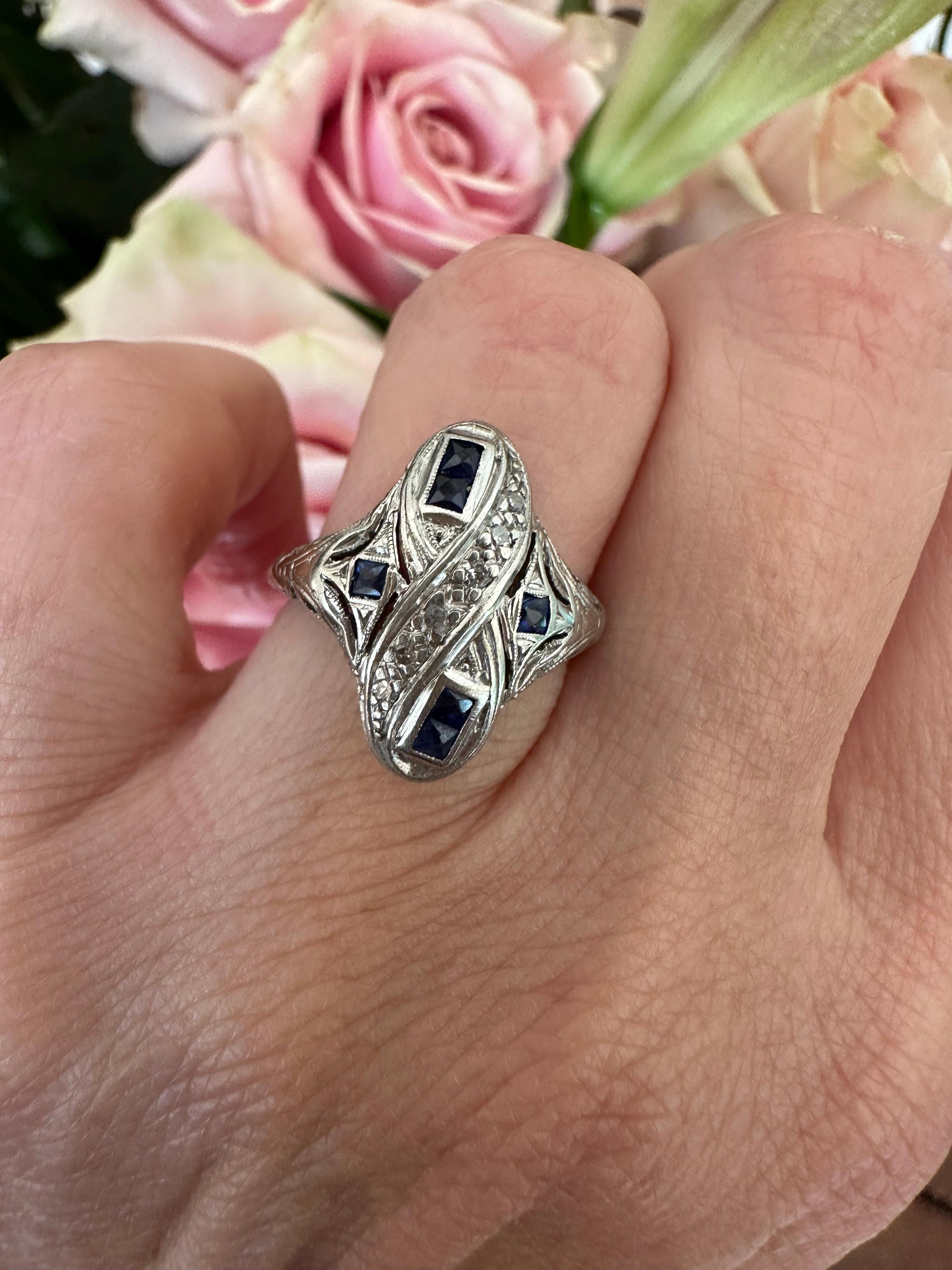 Jabel, bague de table Art déco en diamant et saphir en vente 4