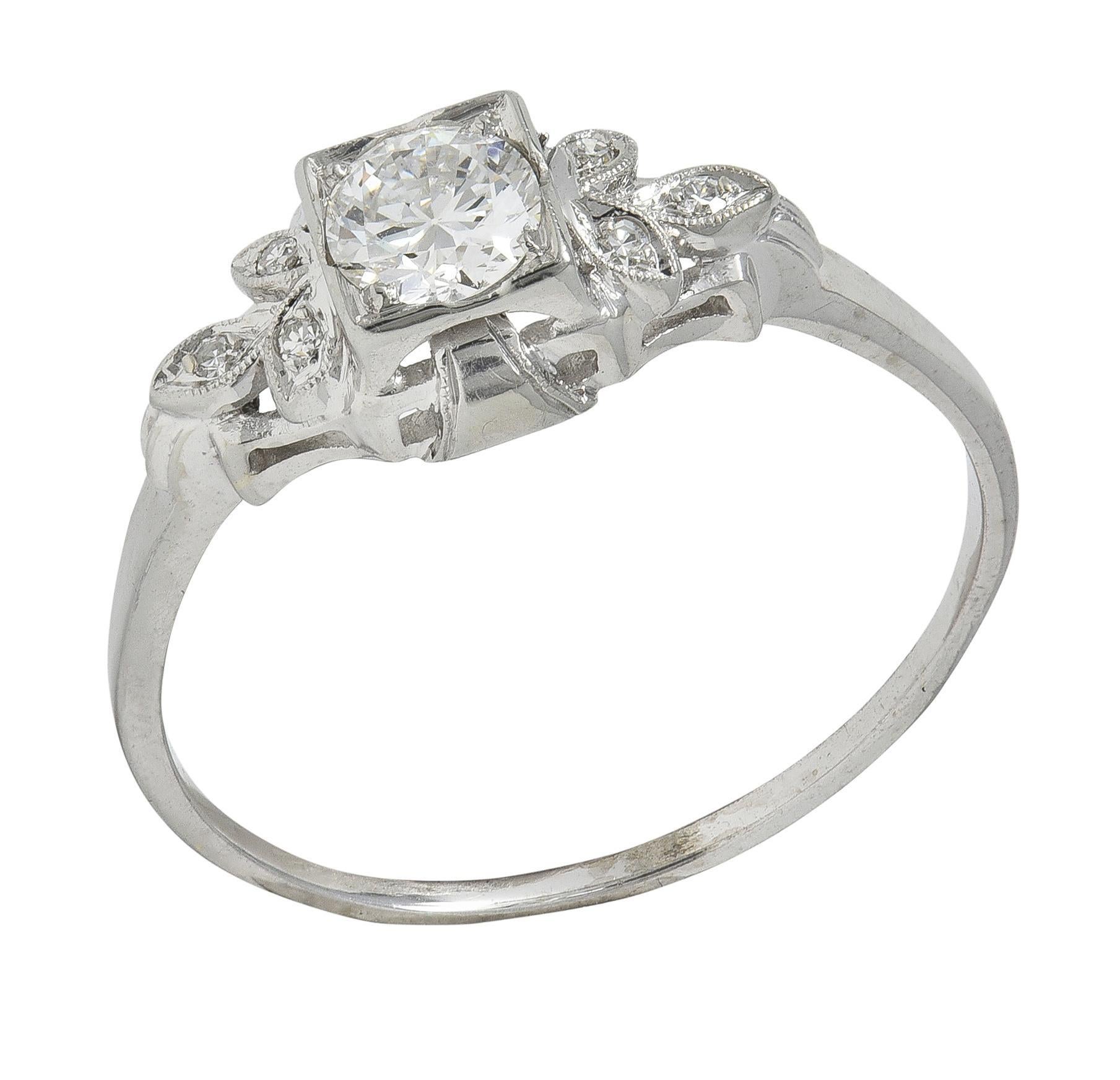 Jabel Art Deco European Diamond 18K White Gold Vintage Foliate Engagement Ring (bague de fiançailles) en vente 2