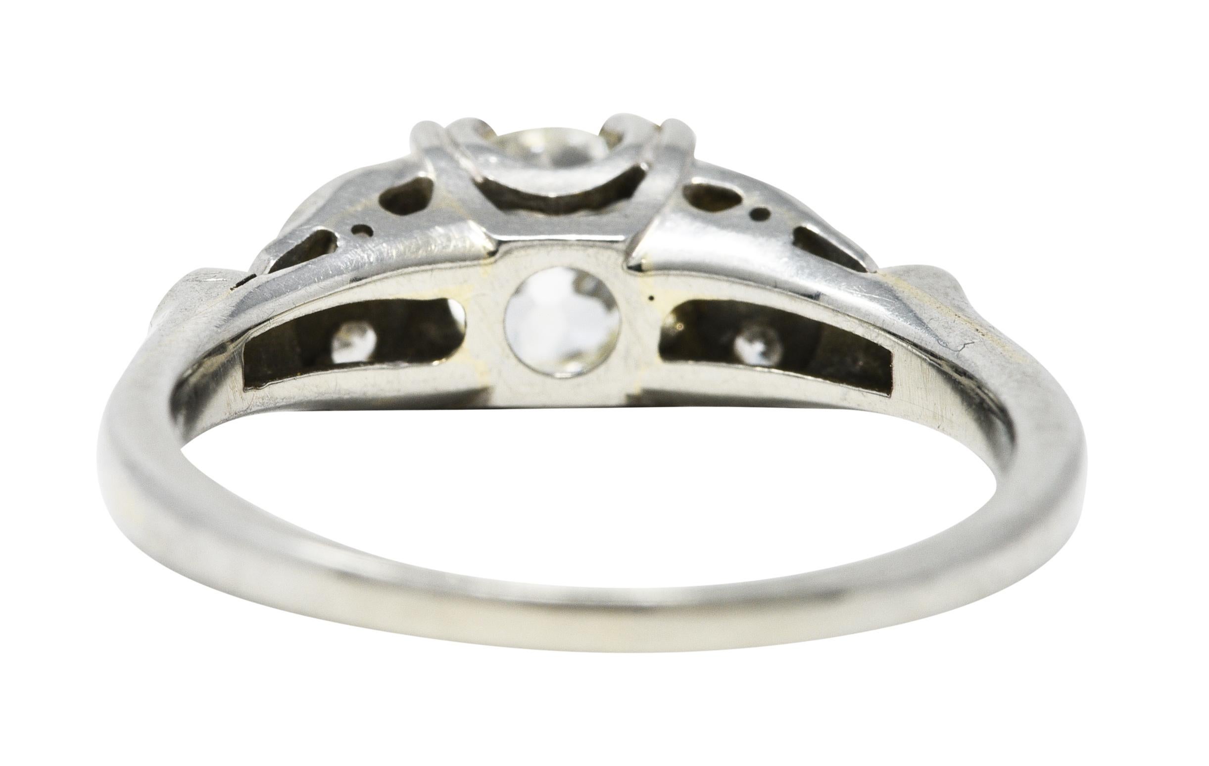 Women's or Men's Jabel Art Deco Old Mine Cut Diamond 18 Karat White Gold Crescent Engagement Ring For Sale