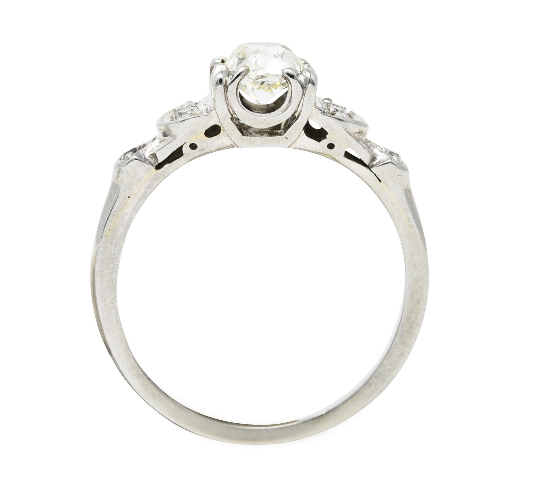 Jabel Art Deco Old Mine Cut Diamond 18 Karat White Gold Crescent Engagement Ring For Sale 4